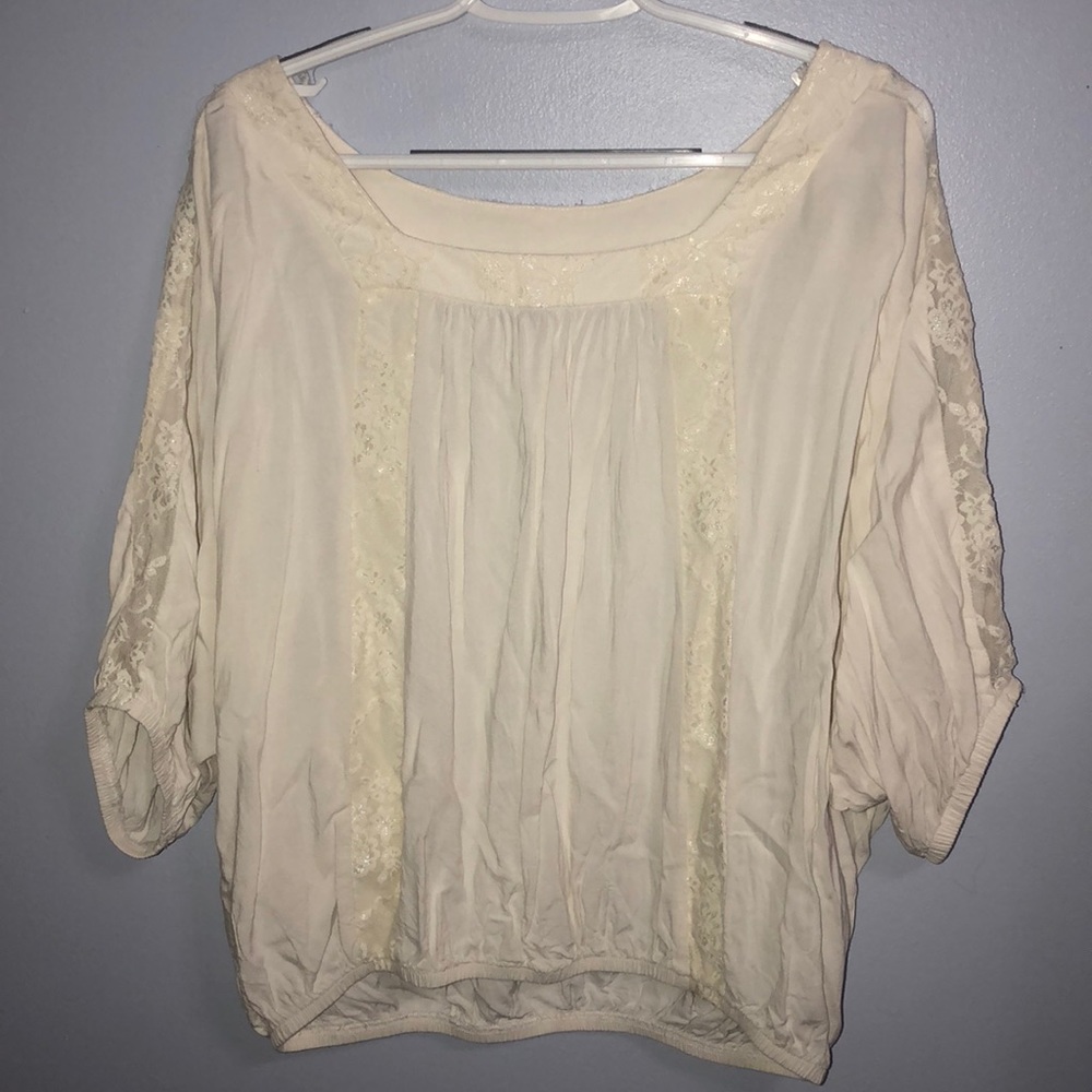 Wrapper Beige Lace Detailed Blouse, Size XL Women’s
